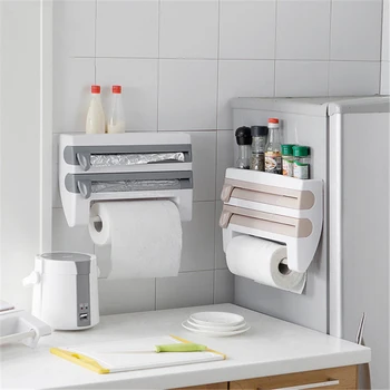 

Kitchen Refrigerator Hanging Film Storage Cutter Rack Parcel Knife Tin Foil Tissue Rack Kitchen Shelf Hook Wall Hanging Storage