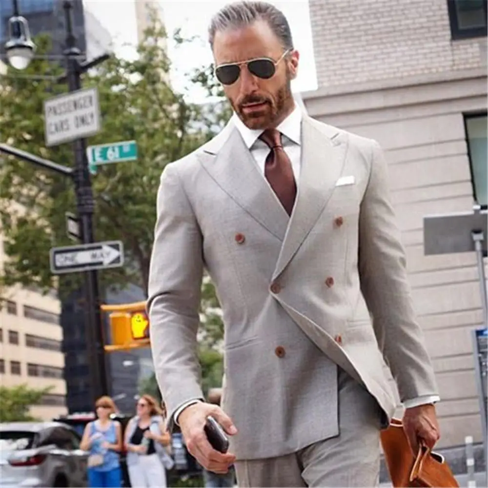 

2020 Simple Double Breasted Men Suits Large Peaked Lapel Smart Casual Suits for Men Wedding Suit for Groom Jacket and Pants