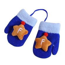 Зимние детские шерстяные вязаные перчатки, теплые, с веревочкой, со звездами, с полными пальцами, варежки для детей, для маленьких мальчиков и девочек, висящие на шее перчатки, От 1 до 4 лет