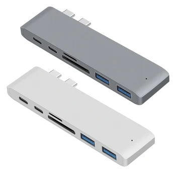 

Dual Type-C Hub 2 Ports USB 3.0 TF Card Reader Adapter for MacBook Pro 2016 2017 2018 Air 2018 Aluminum alloy shell