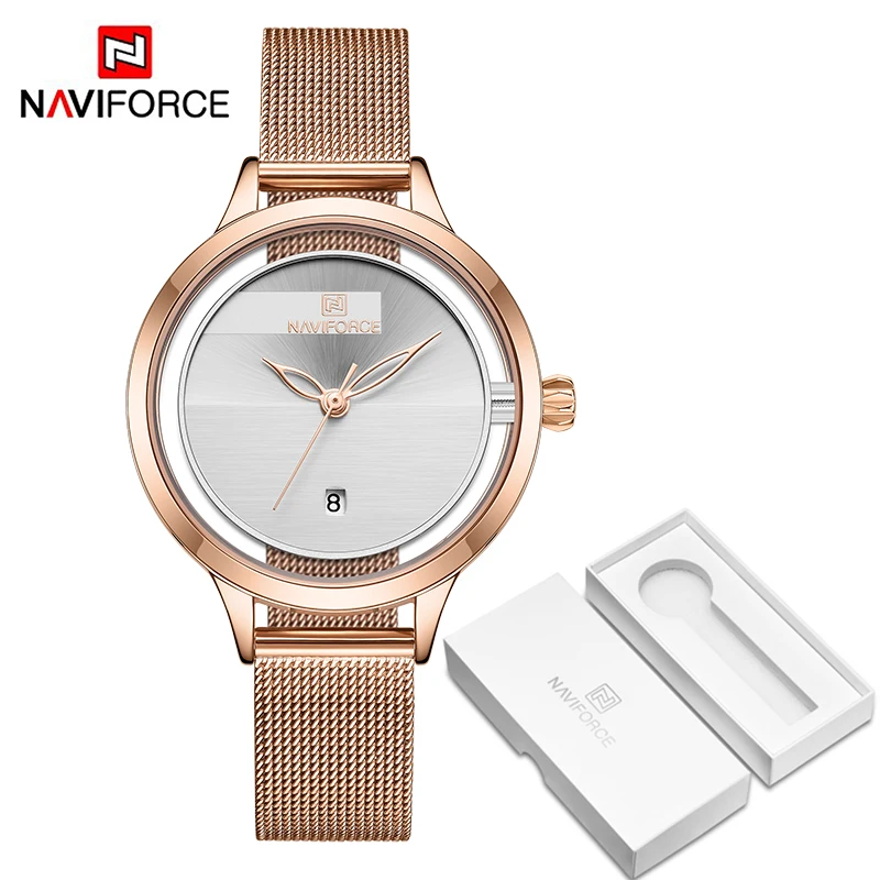 NAVIFORCE, новые женские часы, женские роскошные простые кварцевые наручные часы, модный браслет, водонепроницаемые часы с датой, Relogio Feminino - Цвет: RGW BOX