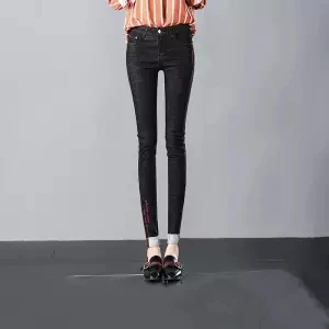 Женские джинсы размера плюс, высокая талия, тянущиеся, вареные, обтягивающие джинсы, женские джинсовые штаны,, светильник-карандаш, синий, серый, черный, горячая распродажа - Цвет: 950black