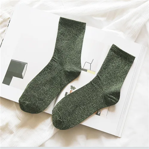 Женские винтажные серебряные корейские модные носки с блестками для девочек, ретро блестящие носки Harajuku, повседневные носки художественного дизайна для подарка, креативные - Цвет: Зеленый