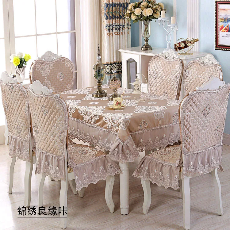 Комплект льняной скатерти в европейском стиле, нескользящая скатерть для стула, Высококачественная роскошная кружевная скатерть для дома