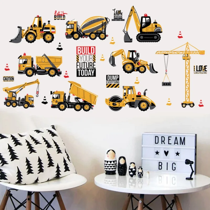 Мультфильм DIY наклейки на стену транспорт автомобили грузовик-экскаватор обои для детской комнаты домашний Декор украшение для комнаты мальчиков художественный плакат на стену