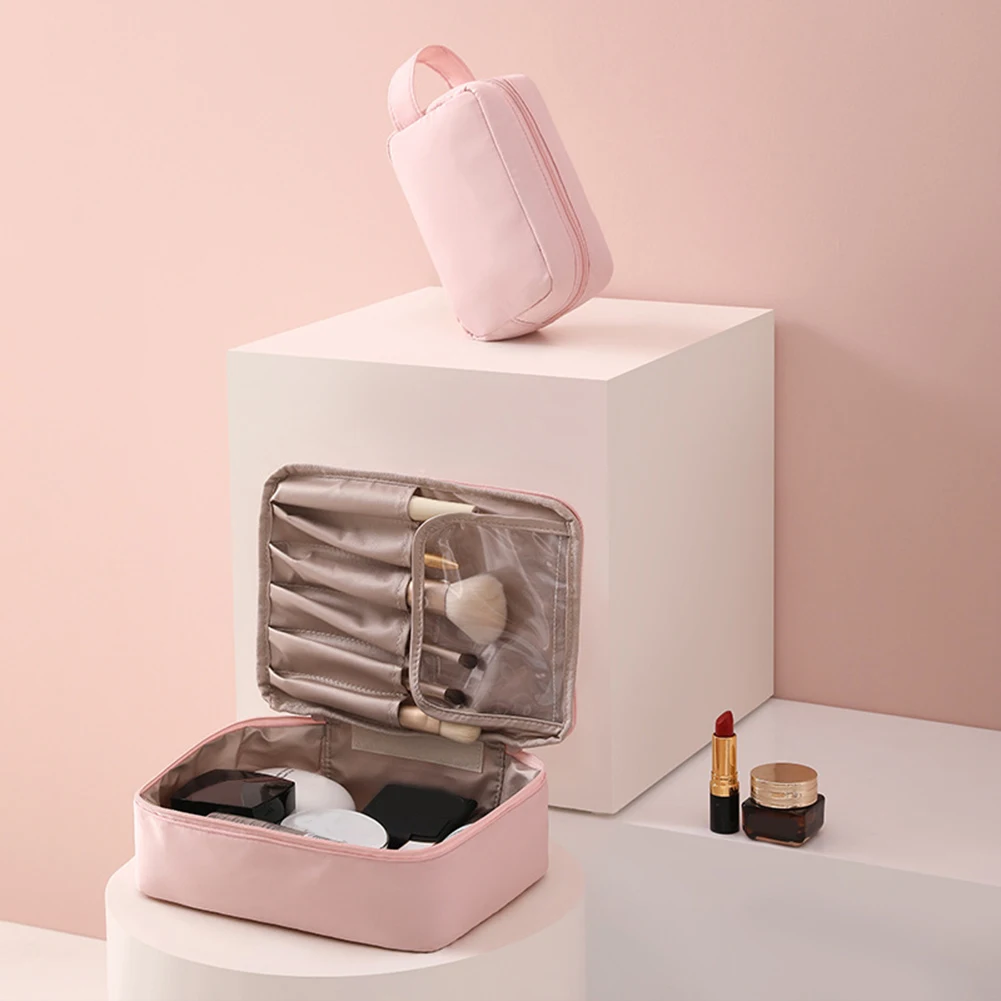 Hot Casual Portable Women Solid Color Toiletries Cosmetic Bag Large Capactiy Storage Pouch Polyester Multi Large Cosmetic Bag