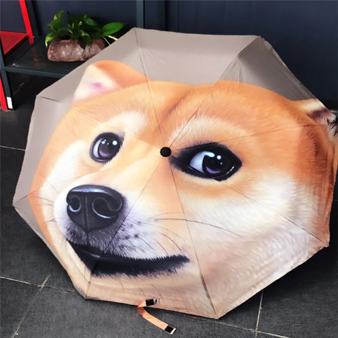 

Creative automatic umbrella Animal Husky Dog pattern Print Rainproof UV protection parasol high quality big sunshade