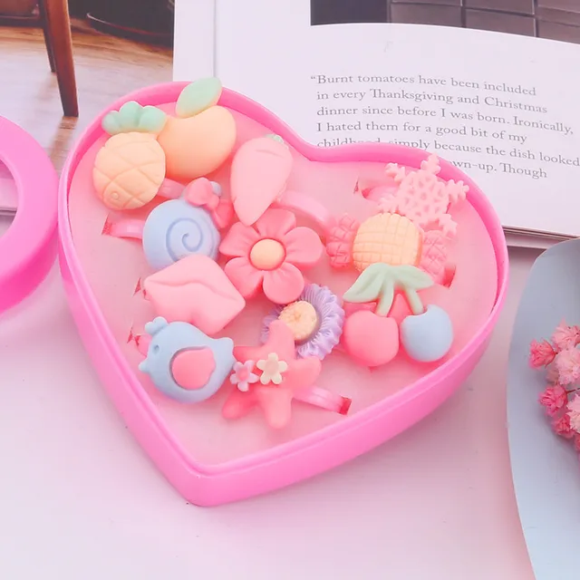 Baby Toy Pink Plastic/Resin Rings Children's Day Gift Animal Flower Shape Kids Rings Adjustable Gem Ring Princess Girl Rings 5