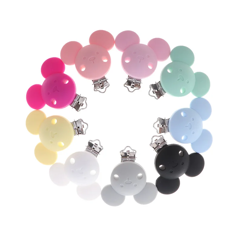 Fkisbox 2pcs Mouse Pacifier Clip Silicone Bead Baby Teether& Plastic Teething Accessories Nipple Clasps Toy DIY Round Koala