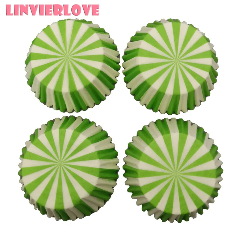 LINVIERLOVE 100 шт. бумажные чашки с зеленой полосой для кексов поднос торта | Отзывы и видеообзор