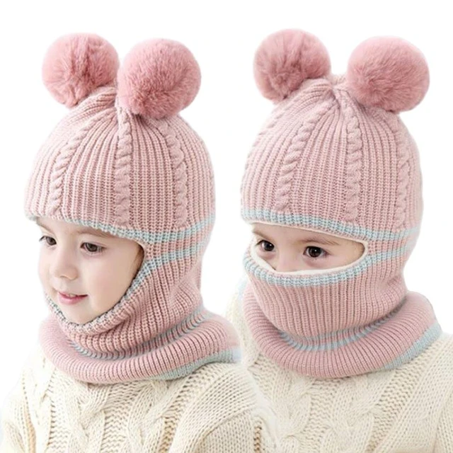 Bonnet rayé en tricot doublé en polaire enfant garçon-fille