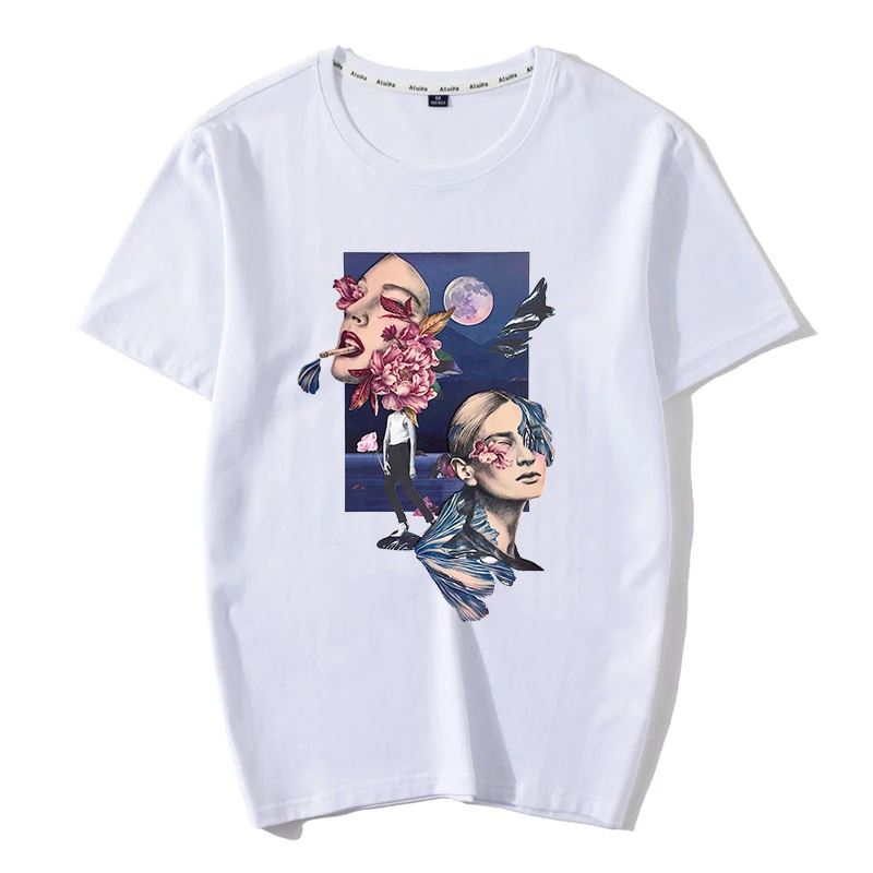 Мода Таиланд характер коллаж иллюстрация Camisas Mujer 2019 Harajuku уличная футболка Femme