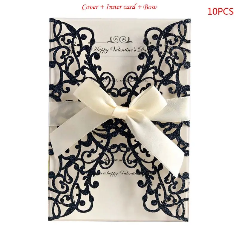 10pcs/set 10pcs/set Laser Cut Lace Rose Drill Glitter Wedding Invitation Cards With Bow Ribbon For Bridal Shower Engagement