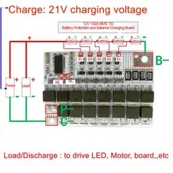 21 в 100A BMS 5S полимерный литий-ионный аккумулятор модуль защитной цепи PCM 18650 литий-полимерный литий-лимно баланс зарядки доска