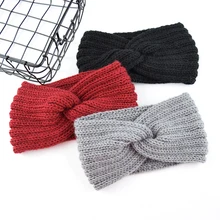 

Solid Crochet Knitting Wool Headband For Women Weaving Cross Handmade Hair bands Warm Ear Crochet Turban Hair Accessories
