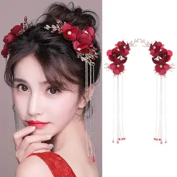 

1Pair Flower Long Tassel Hairpin Hair Clip Bridal Wedding Headdress Hair Styling Decor Accessory Headwear Jewelry 2020 New