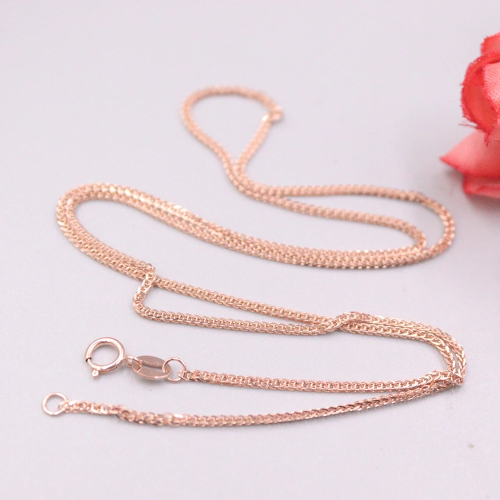 

Free Shipping Real 18K Rose Gold Necklace Women Luck Wheat Chain Necklace 17.7inch 1mmW 2.5-3g