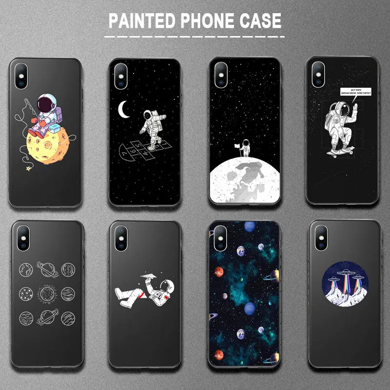 

Ottwn Silicone Cover Case For iPhone 7 8 6 6s Plus 5 5s SE X XR XS Max Space Astronauts Planet Stars Soft TPU Back Phone Cases