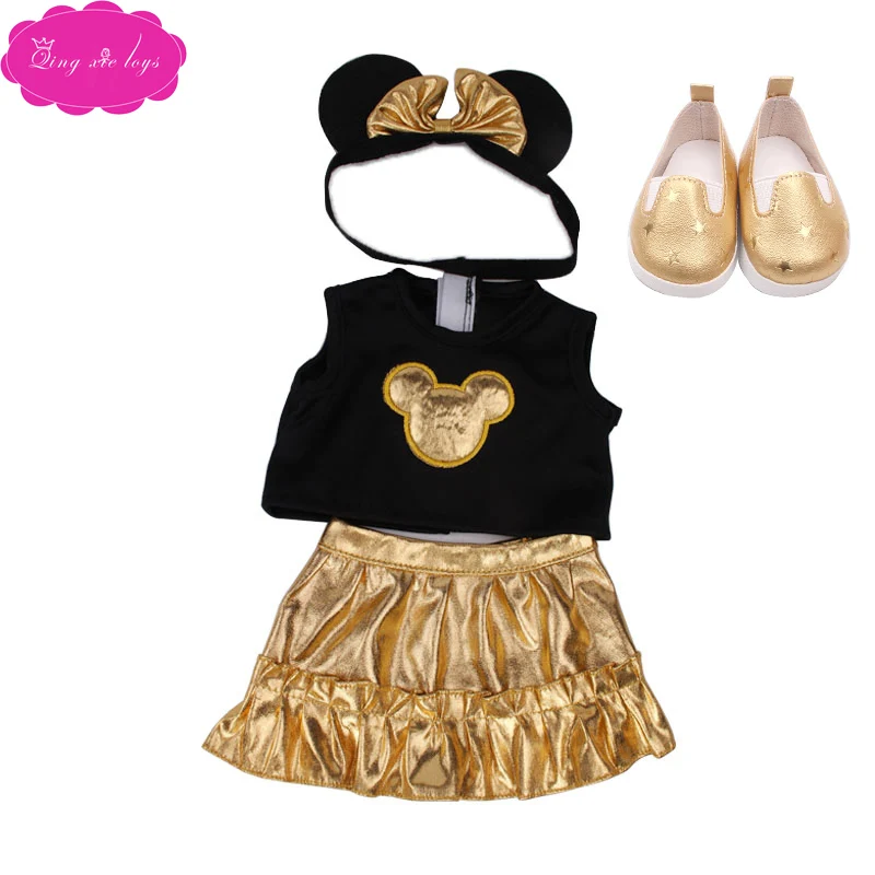 Gold mickey suit 18 дюймов, с круглым вырезом, для девочек костюм «Единорог», платье с изображением Белоснежки с обувью Американский новорожденных юбка Микки детские игрушки подходит 43 см для ухода за ребенком для мам, детские куклы, c76 - Цвет: Gold mickey suit