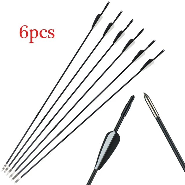 Archery Fiberglass Arrows 31inch Hunting Target Arrows for Recurve Bow Traditional Longbow with Fixed Arrows Tips 6pcs