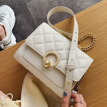 

New Arrival White Bag Women's 2020 New Style Fashion Class Rhombus Chain 2020 Online Celebrity Versatile Summer Crossbody Bag