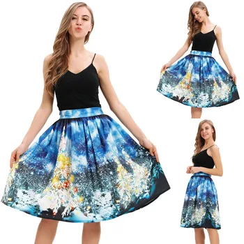 

New 2019 Christmas Print Skirts Fashion Women Winter Clothes Santa Digital Printed Stretchy Flared A Line Faldas Skirt Saia #C10