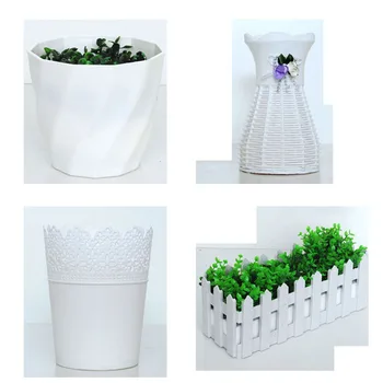 

Pastoral Style Anti-Corrosive Kind Flowerpot Landscape Plastic Vase Container Resin White Plastic Fence Flowerpot