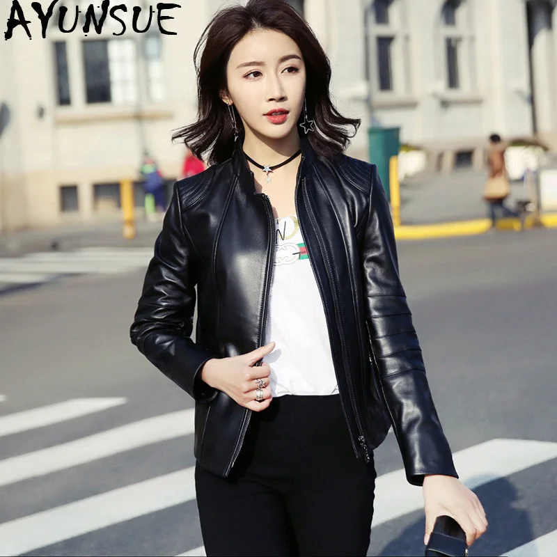

AYUNSUE 100% Real Sheepskin Coat Spring Autumn Jacket Women Genuine Leather Jacket Bomber Jackets for Women Clothes 2019 MY3902