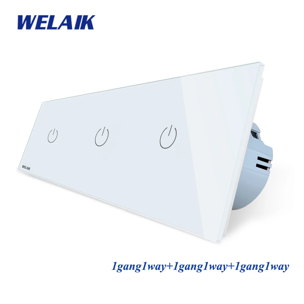 

WELAIK Brand 3Frame-Crystal Glass-Panel EU Wall-Switch EU Touch-Switch Screen Light-Switch 1gang1way AC110~250V A39111111CW/B