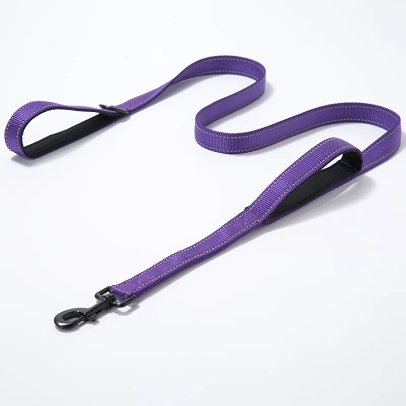 purple Поводок для больших собак, двойной поводок для собак, поводок для больших и средних собак, нейлоновый двойной утолщенный Светоотражающий Поводок для собак - Цвет: purple