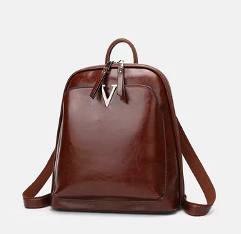 

Oil wax leather retro backpack 2020 fashion ladies European and American women's bag laptop bag Lager Capacity Shoulder Bag