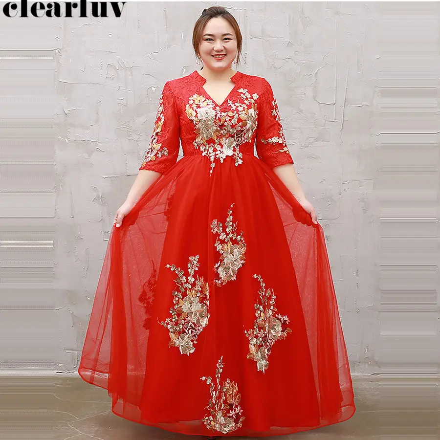 Вечернее платье на шнуровке Robe De Soiree с v-образным вырезом размера плюс, женские вечерние платья с рукавом три четверти, вечерние платья с вышивкой T073