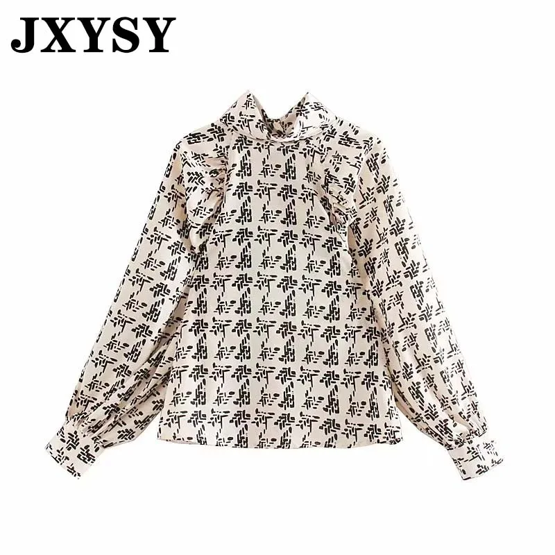 JXYSY блузка женская Англия Элегантная водолазка с принтом Блузка mujer de moda кимоно рубашка женские топы и блузки размера плюс