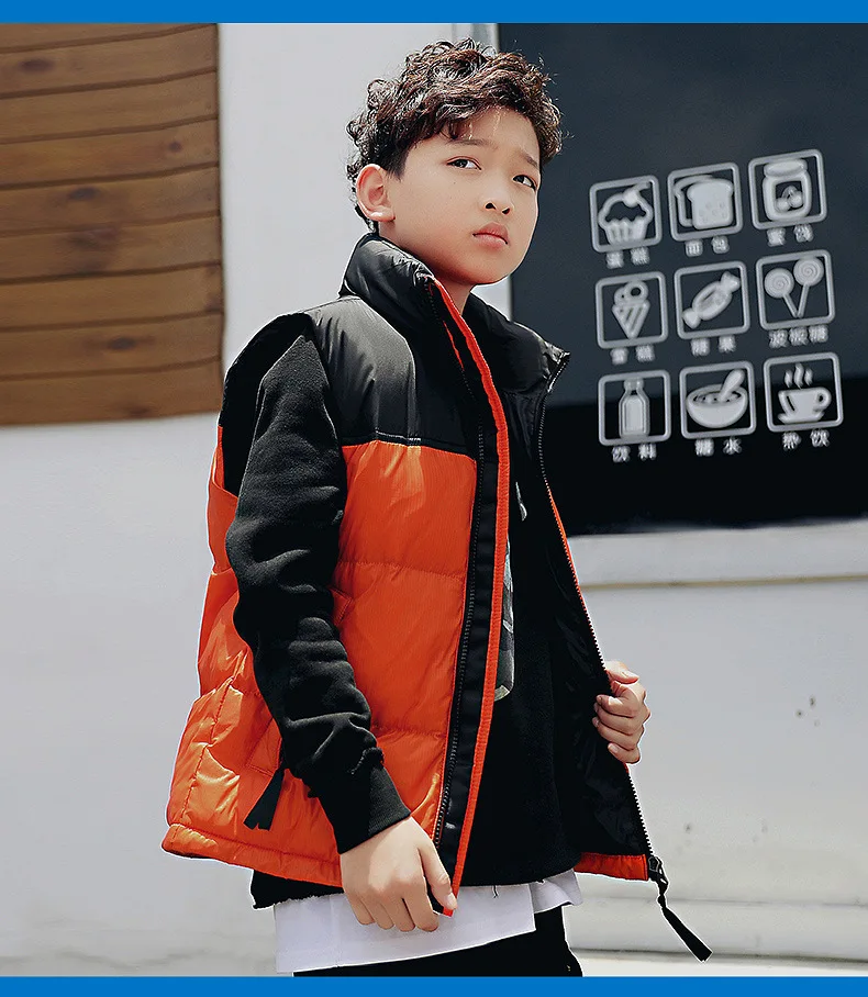Cross Border for Boys' Clothes down Feather Cotton Vest Winter New Style Europe And America Big Boy Trend of Fashion Cotton