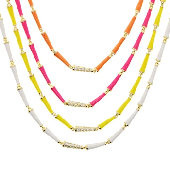 

Colorful rainbow women choker geometric Neon enamel Cone shaped charm link chain trendy women necklace