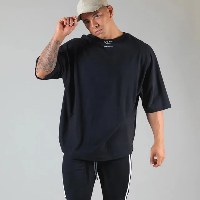 New Summer Running Oversized T Shirt Men s Gym Bodybuilding Fitness Loose Casual Cotton Short Sleeve