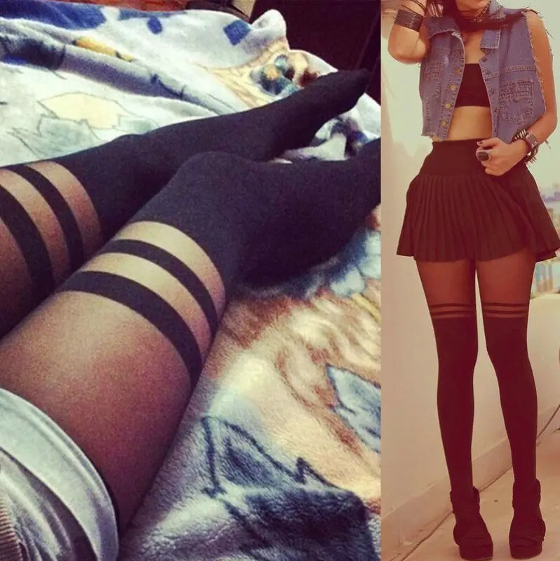 

2019 Winter Fashion Hot Sales Black Sexy Women Girl Temptation Sheer Mock Suspender Pantyhose Long Sock