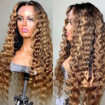 

Long Deep Wave Highlight 13x6 Lace Front Human Hair Wigs with Baby Hair Brazilian Full Lace Wig for Black Women Natural Hairline