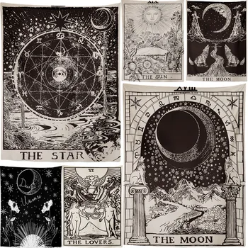 

Tapestry Wall Hanging Witchcraft Sun The Moon Tarot Aesthetic Black and White Wall Hanging Decor Shabby Chic Bedroom Wall Fabric