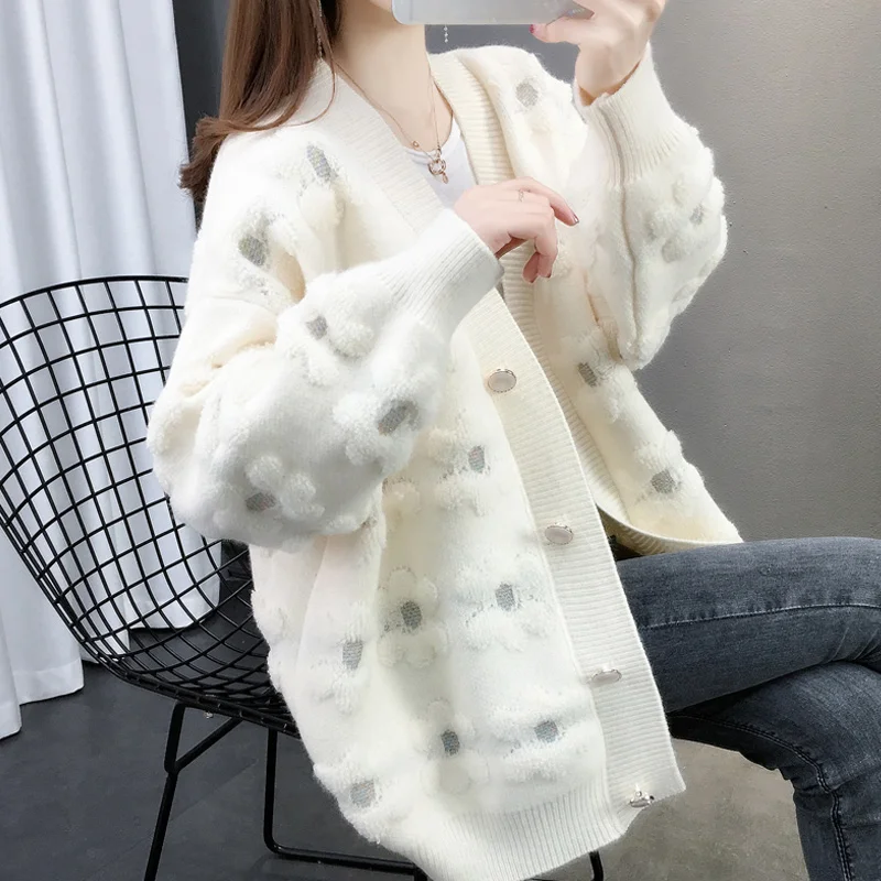 

Women Korean Sueter Mujer 2020 Winter Clothing Loose Sweater Cardigans Open Stitch Poncho Cardigans knit Christmas sweater