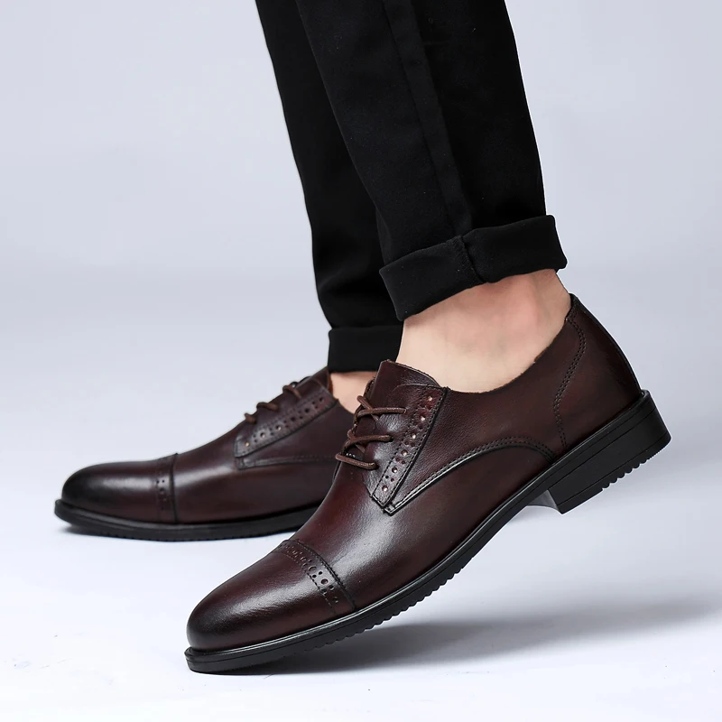 

men's formal shoes genuine cow leather high quality point-toe business office wed dress leisure shoes man wholesale