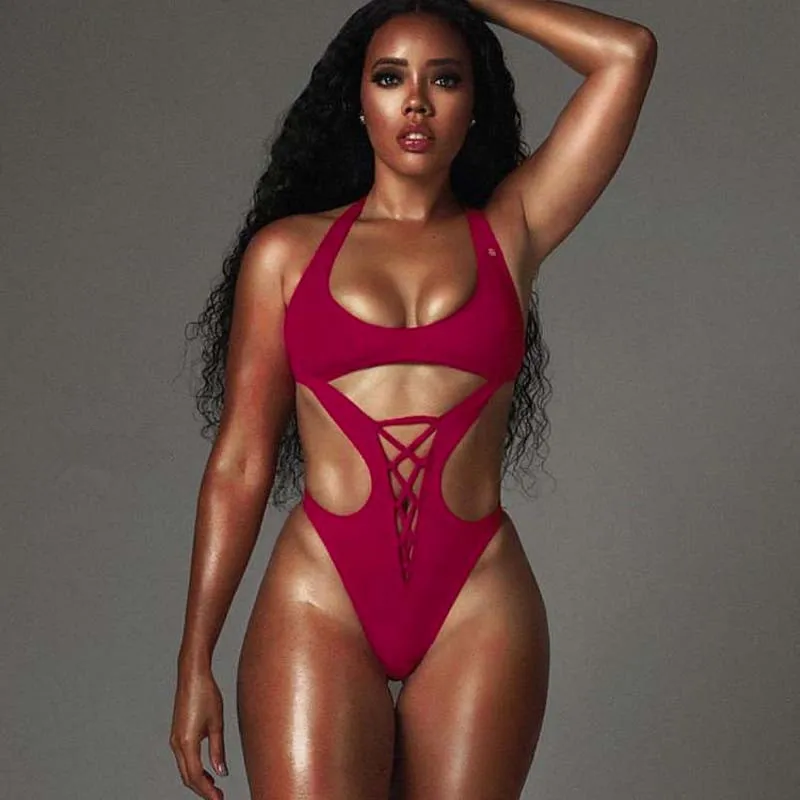 

African Print Bathing Suit Sexy Swimwear One Piece Swimsuit Lace Up Bandage Bodysuit Cut Out Swimming Suit for Small Chests XS