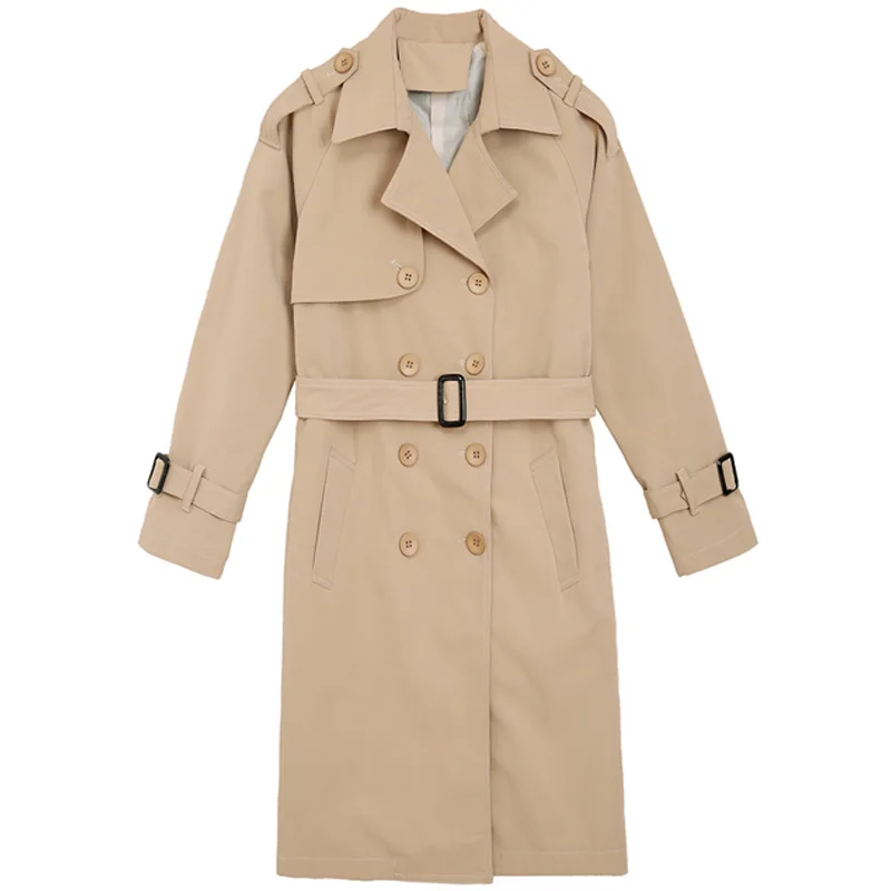 Large size Women's Autumn Windbreaker Medium long Spring New Fashion Fat sister Casual Double-breasted Jacket Women's