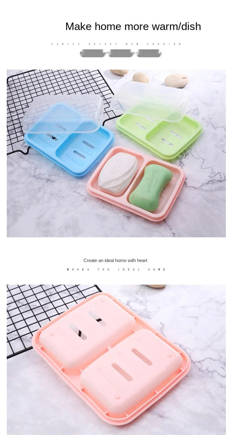 Description Picture 2 of itemBathroom Home Shower Holder Container Double Grid Plastic Box Dispenser Soap Rack Dish Plate Case