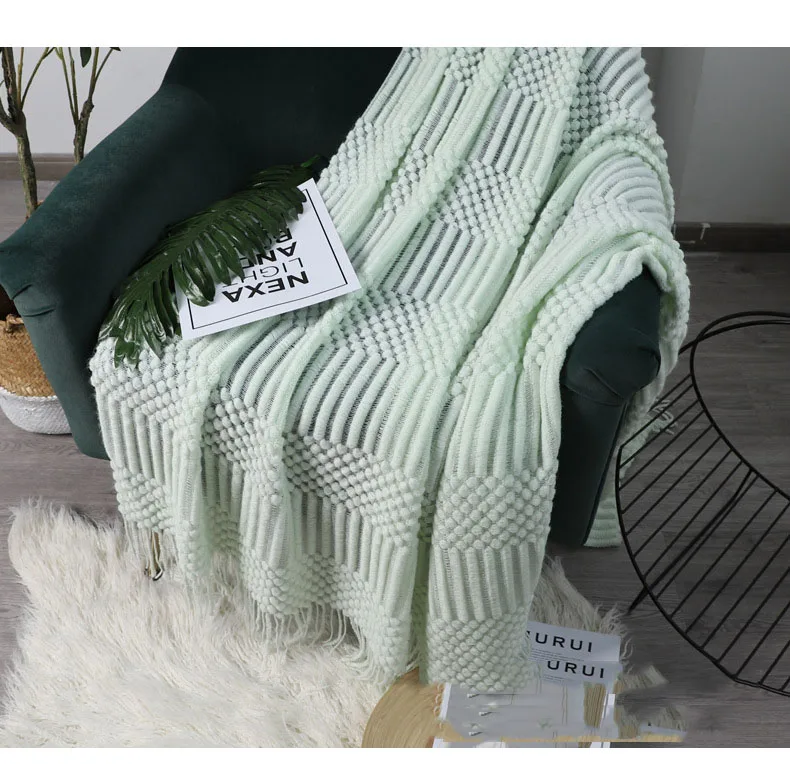 Couverture Plaid Double face à motif ananas, Plaid Jacquard en flanelle, en fil tricoté, drapeau de lit d'hôtel, décoration de maison, canapé à glands