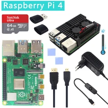 Официальный Raspberry Pi 4 Модель B Комплекты двойной вентилятор Алюминиевый чехол+ sd-карта 32/64 ГБ+ адаптер питания+ кабель HDMI для RPI 4