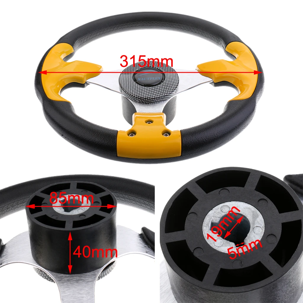 Replacement 315mm 3/4 inch 3 Spoke Aluminum Alloy Boat Steering Wheel & Soft Foam Grip for Marine Yacht Speedboat Cruiser