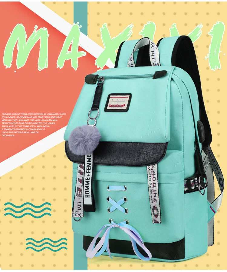 Canvas School Bags For Girls Teenagers Backpack Women Bookbag Usb