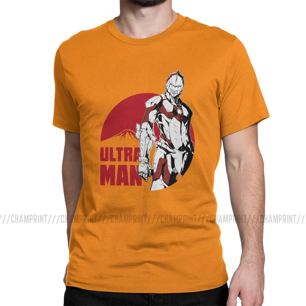 Crazy Ultraman Японские футболки с аниме рисунком мужские хлопковые футболки Rider Hero Robot Kaiju футболка с коротким рукавом летняя одежда - Цвет: Оранжевый