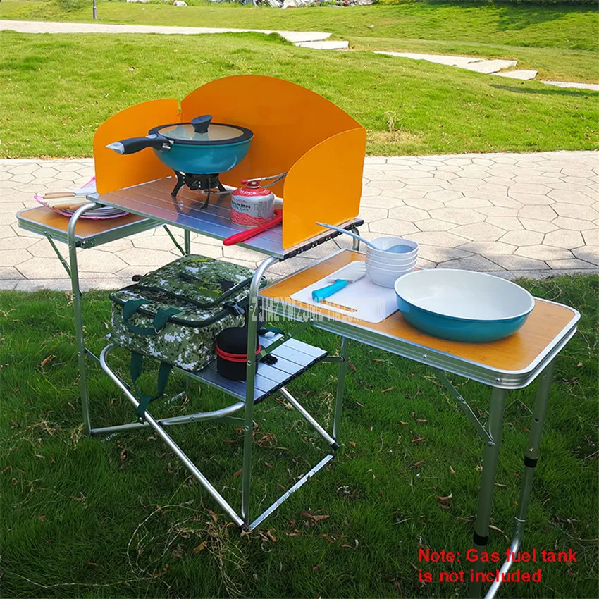 

2-4 Person Outdoor Mobile Kitchen Aluminum alloy Foldable Cooking Desk Hiking Camping Gas Stove Cooker Cooking Pan Cookware Set